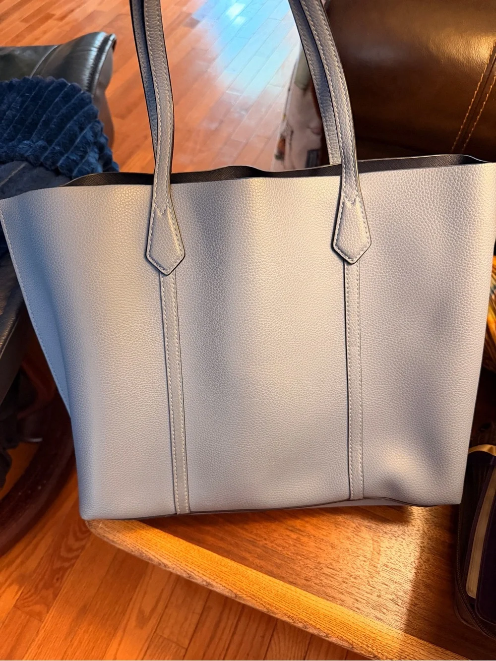 Tory Burch Powder Blue Leather Tote with Laptop Sleeve and Wallet/Wristlet